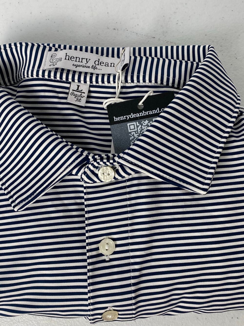 Henry Dean White Black Striped Golf Polo Shirt Athletic Men's Size Large NWT